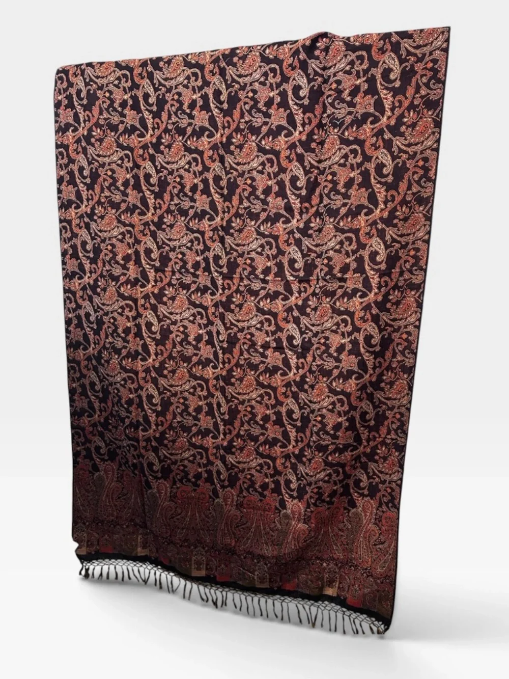 Garnet Hill Paisley 100% wool reversible pair drapes 42x84 fringe trim